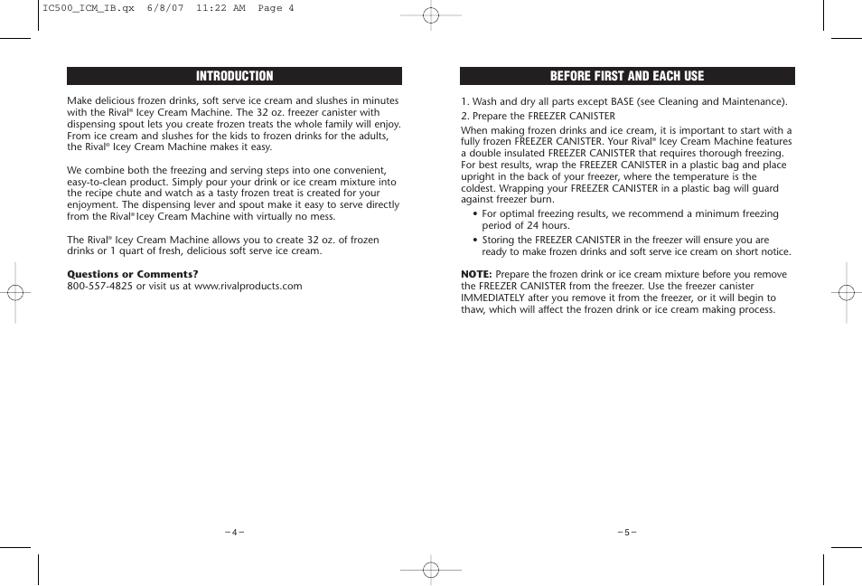 Introduction, Before first and each use | Rival IC500 User Manual | Page 3 / 12