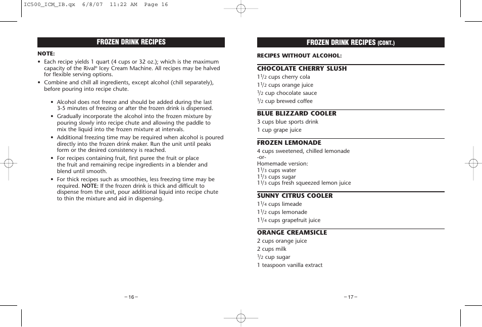 Frozen drink recipes | Rival IC500 User Manual | Page 9 / 12