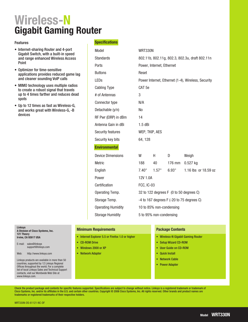 Wireless- n, Gigabit gaming router | RF-Link WRT330N User Manual | Page 2 / 2