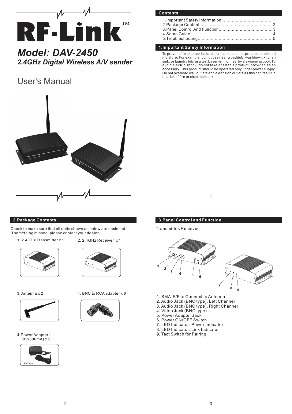 RF-Link DAV-2450 User Manual | 2 pages