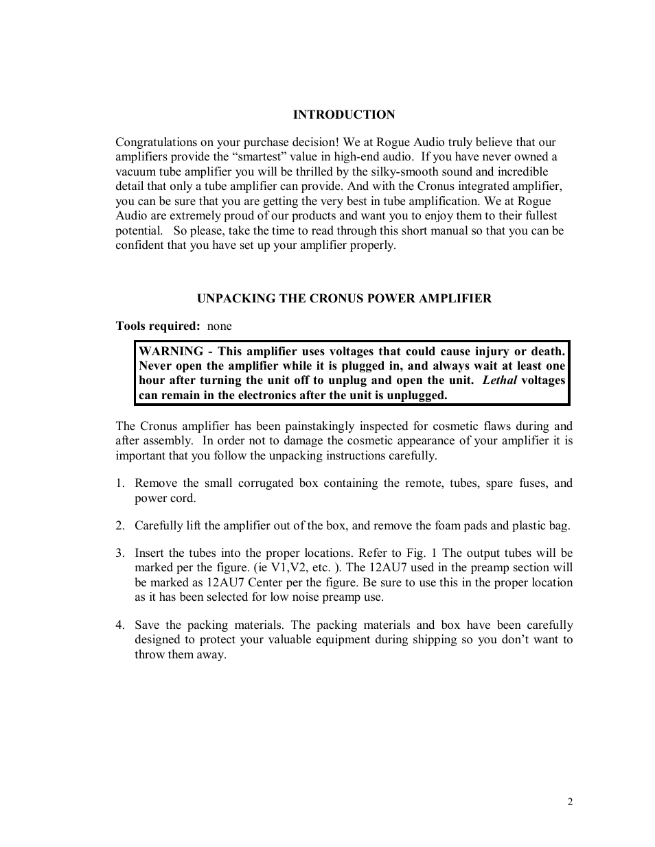 Rogue Audio Cronus User Manual | Page 2 / 9