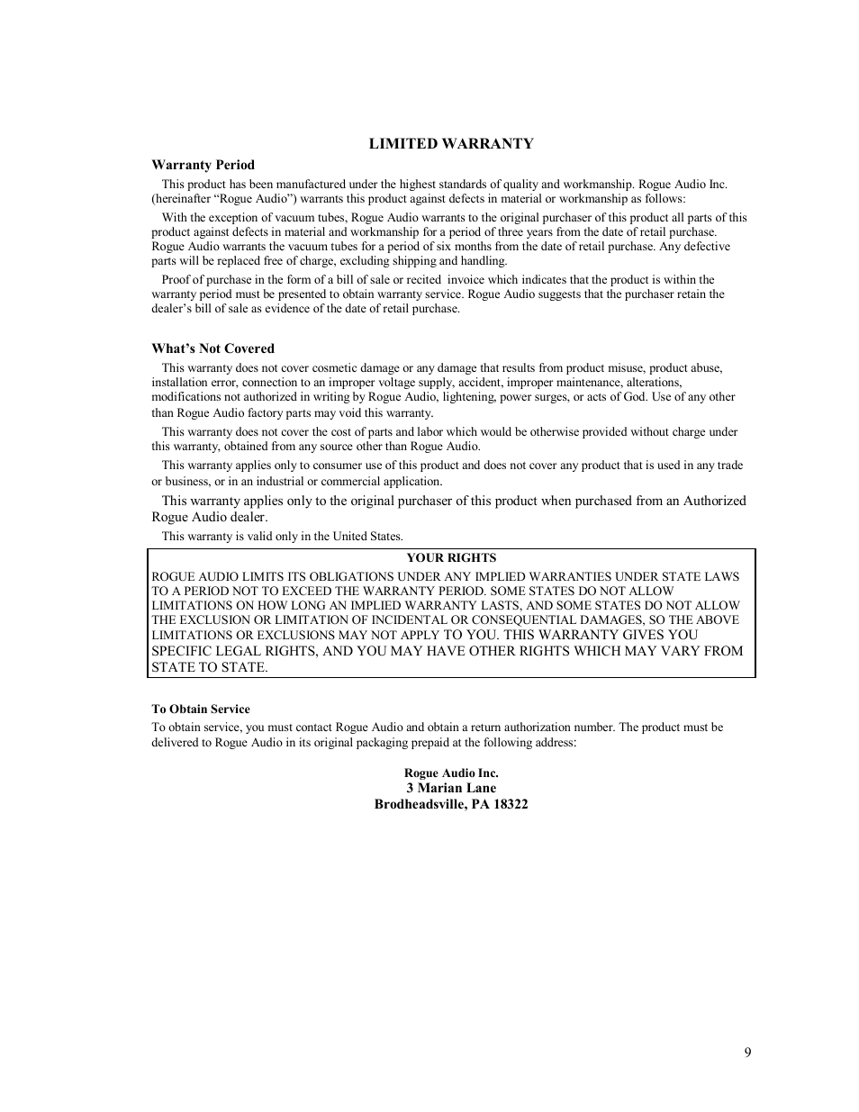 Rogue Audio Cronus User Manual | Page 9 / 9
