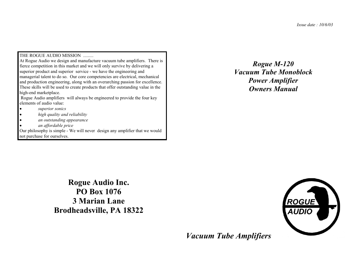 Rogue Audio M-120 User Manual | 16 pages