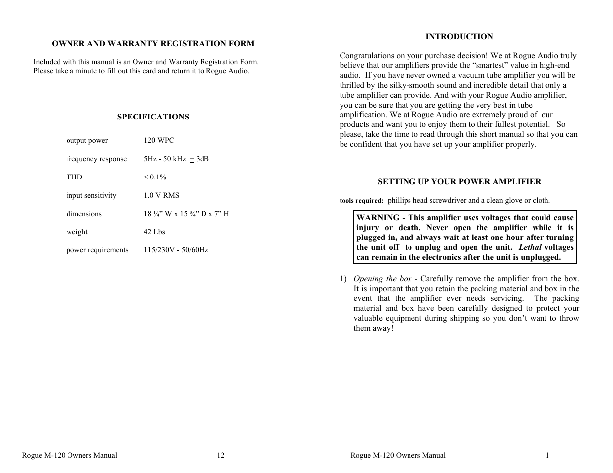 Rogue Audio M-120 User Manual | Page 14 / 16