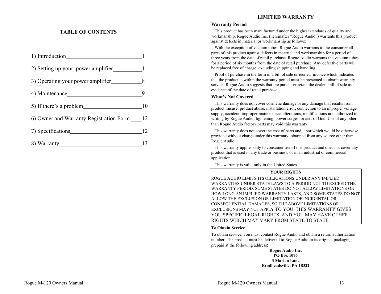 Rogue Audio M-120 User Manual | Page 2 / 16