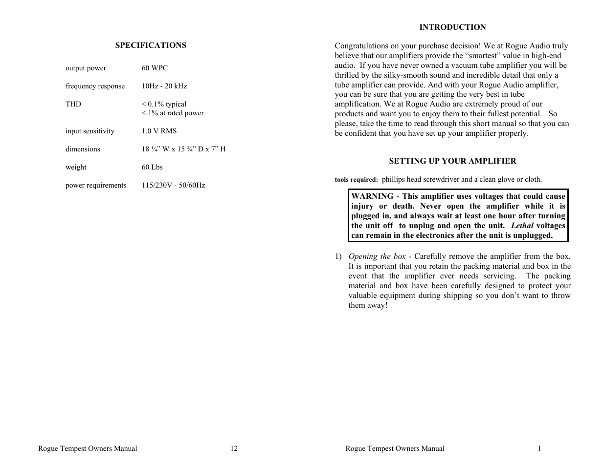 Rogue Audio Tempest Vacuum Tube Integrated Amplifier User Manual | Page 14 / 16