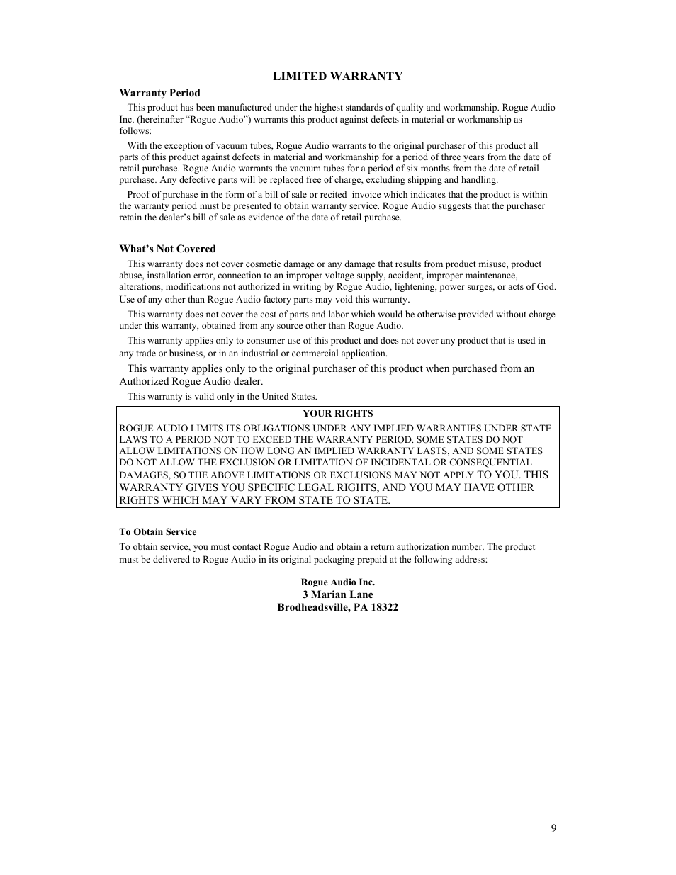 Rogue Audio M-150 User Manual | Page 10 / 10