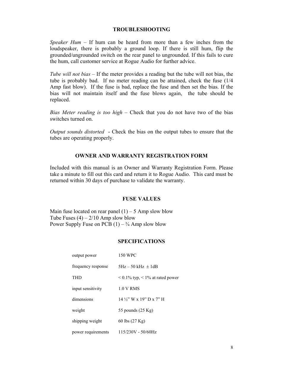 Rogue Audio M-150 User Manual | Page 9 / 10