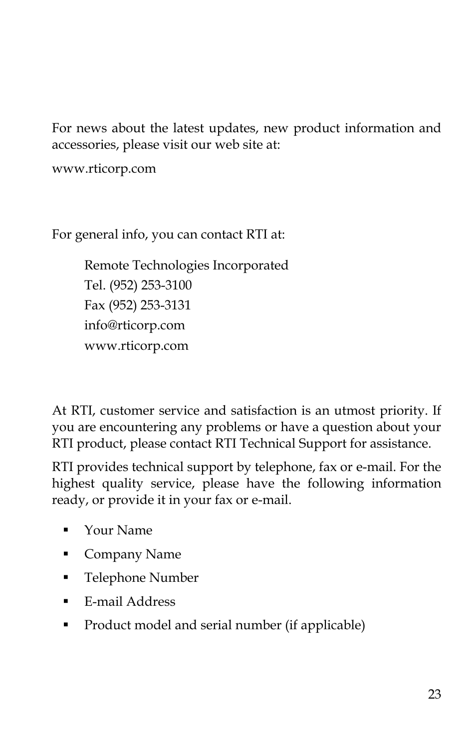 Chapter 5. service and support | Remote Technologies IR-PRO T3 User Manual | Page 30 / 34