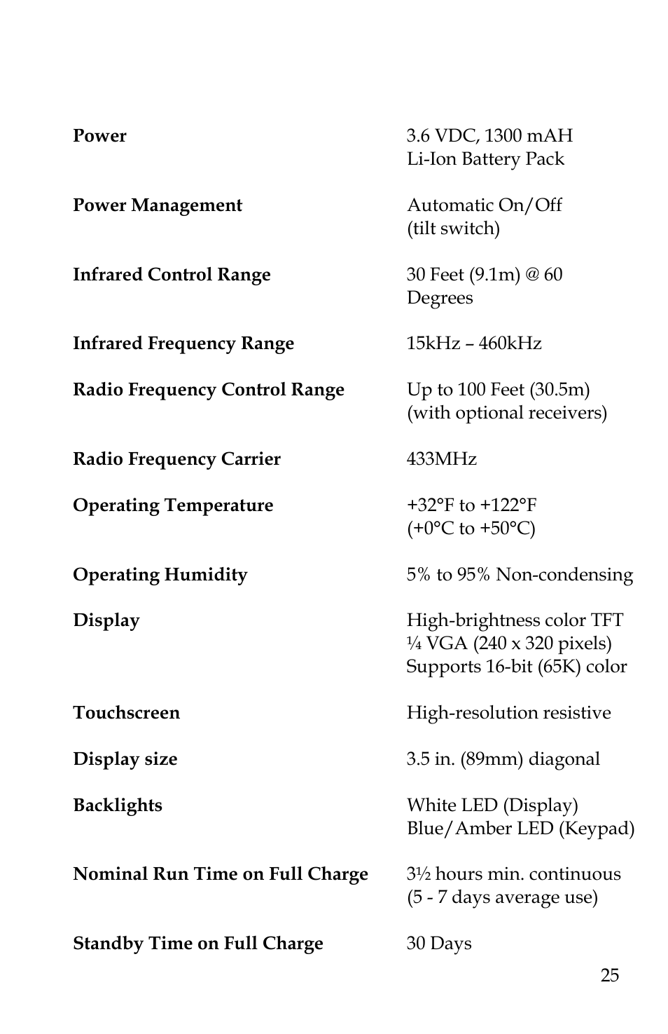 Specifications | Remote Technologies IR-PRO T3 User Manual | Page 32 / 34