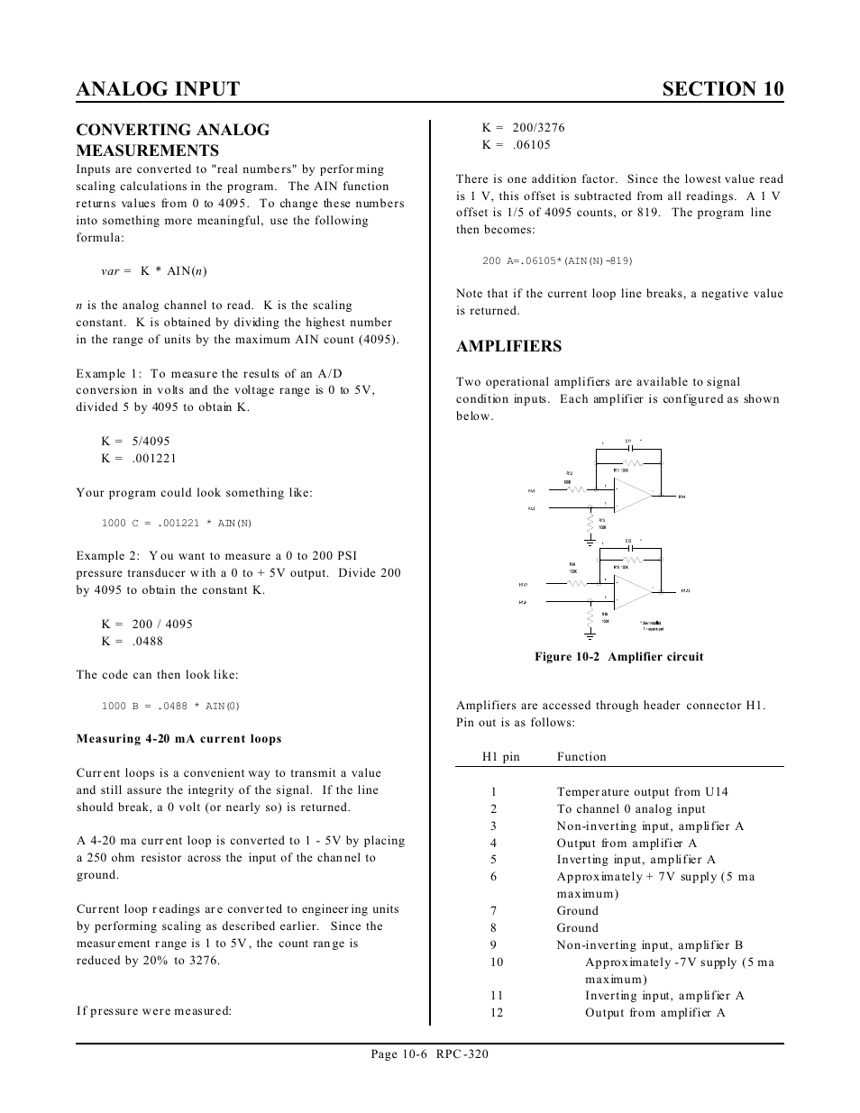 Converting analog measurements, Amplifiers | Remote Technologies RPC-320 User Manual | Page 41 / 51