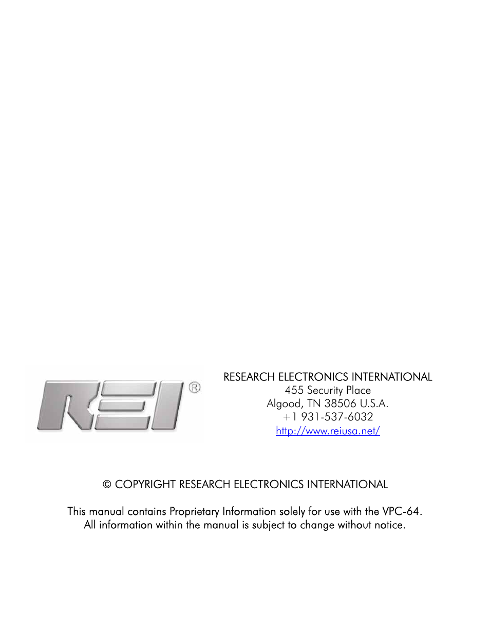 Research electronics international | REI VPC-64 User Manual | Page 18 / 18