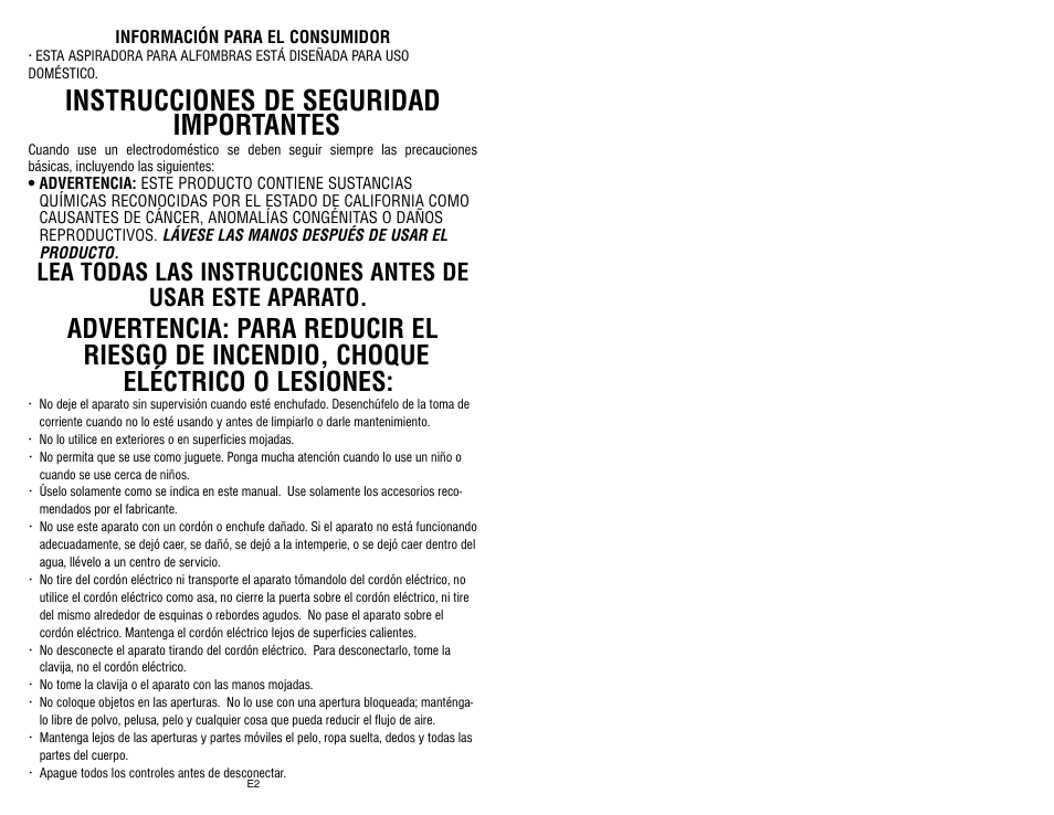 Instrucciones de seguridad importantes | Royal Appliance LEXON S10 User Manual | Page 12 / 16