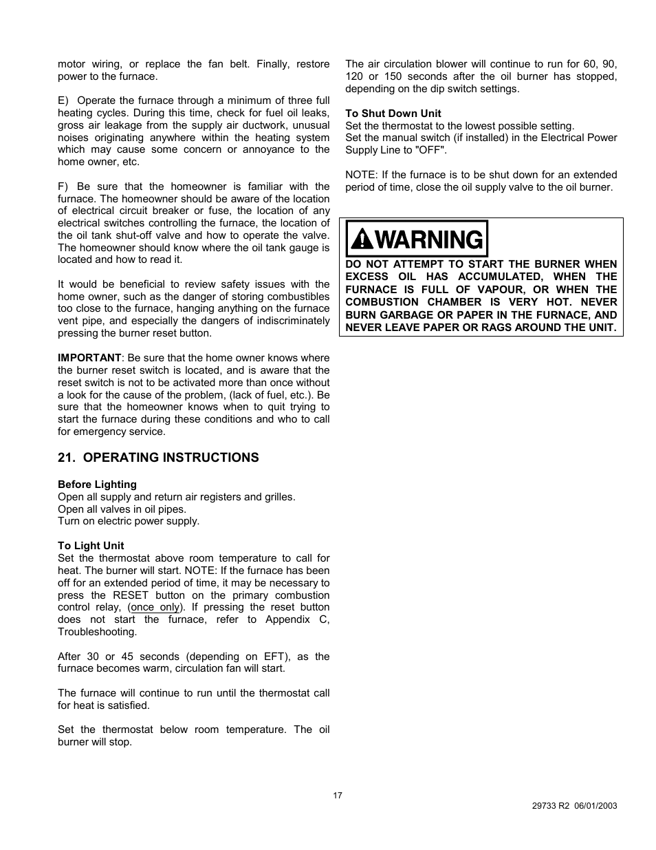 Operating instructions | Royal Appliance Air Furnace User Manual | Page 17 / 40