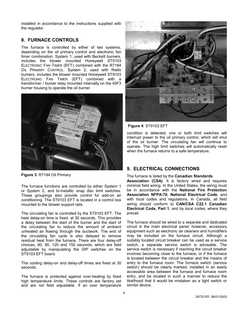 Furnace controls, Electrical connections | Royal Appliance Air Furnace User Manual | Page 9 / 40