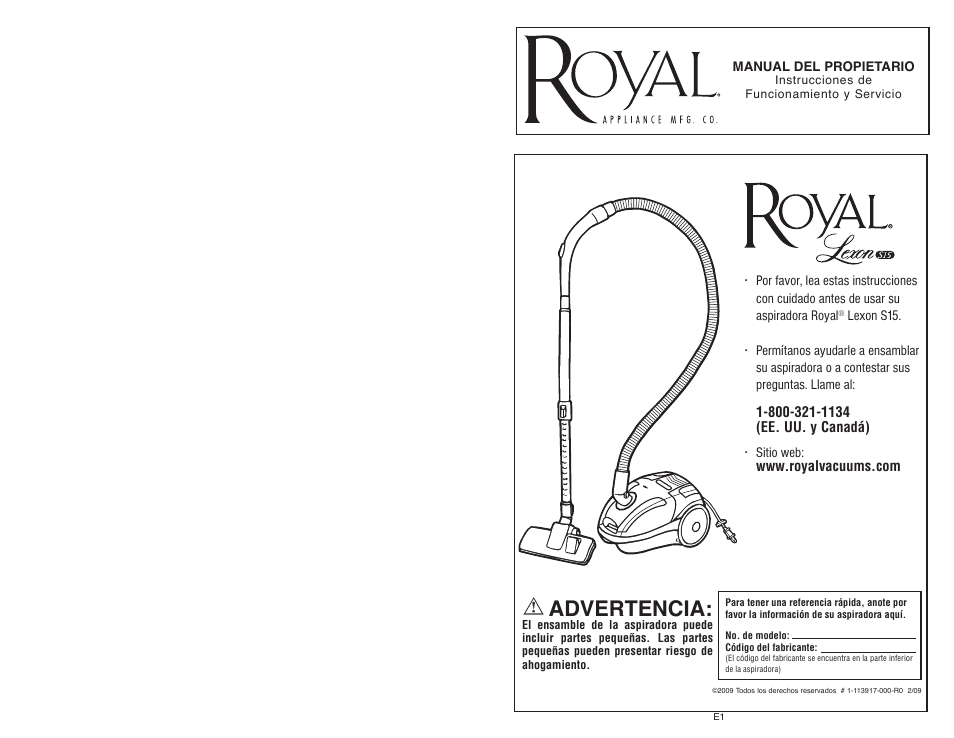Advertencia | Royal Appliance LEXON S15 User Manual | Page 11 / 16