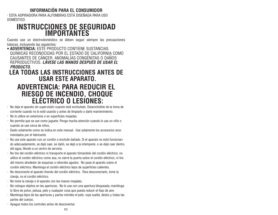 Instrucciones de seguridad importantes | Royal Appliance LEXON S15 User Manual | Page 12 / 16