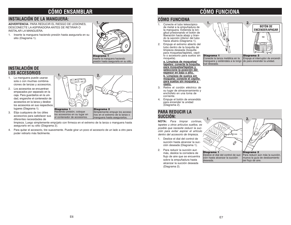 Cómo ensamblar, Cómo funciona, Cómo funciona para reducir la succión | Royal Appliance LEXON S15 User Manual | Page 16 / 16