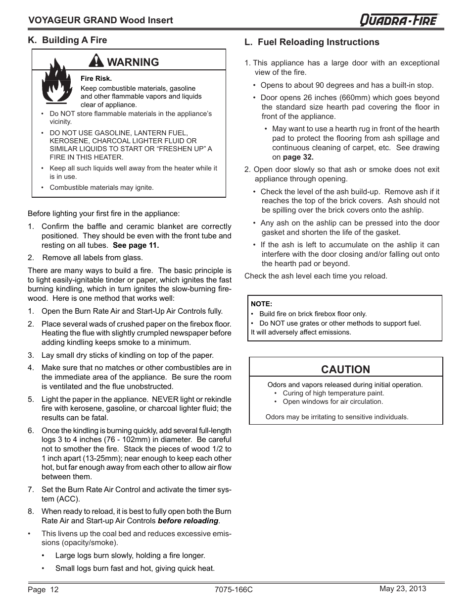 Caution, Warning | Radware VOYAGEUR GRAND WOOD INSERT VOYA-GRAND-MBK User Manual | Page 12 / 56