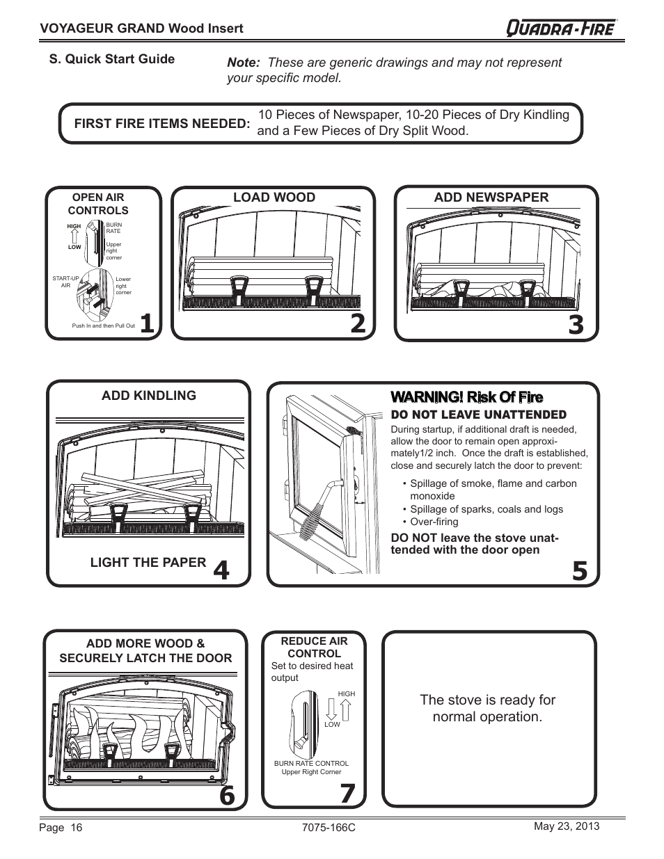 Warning! risk of fire, The stove is ready for normal operation | Radware VOYAGEUR GRAND WOOD INSERT VOYA-GRAND-MBK User Manual | Page 16 / 56