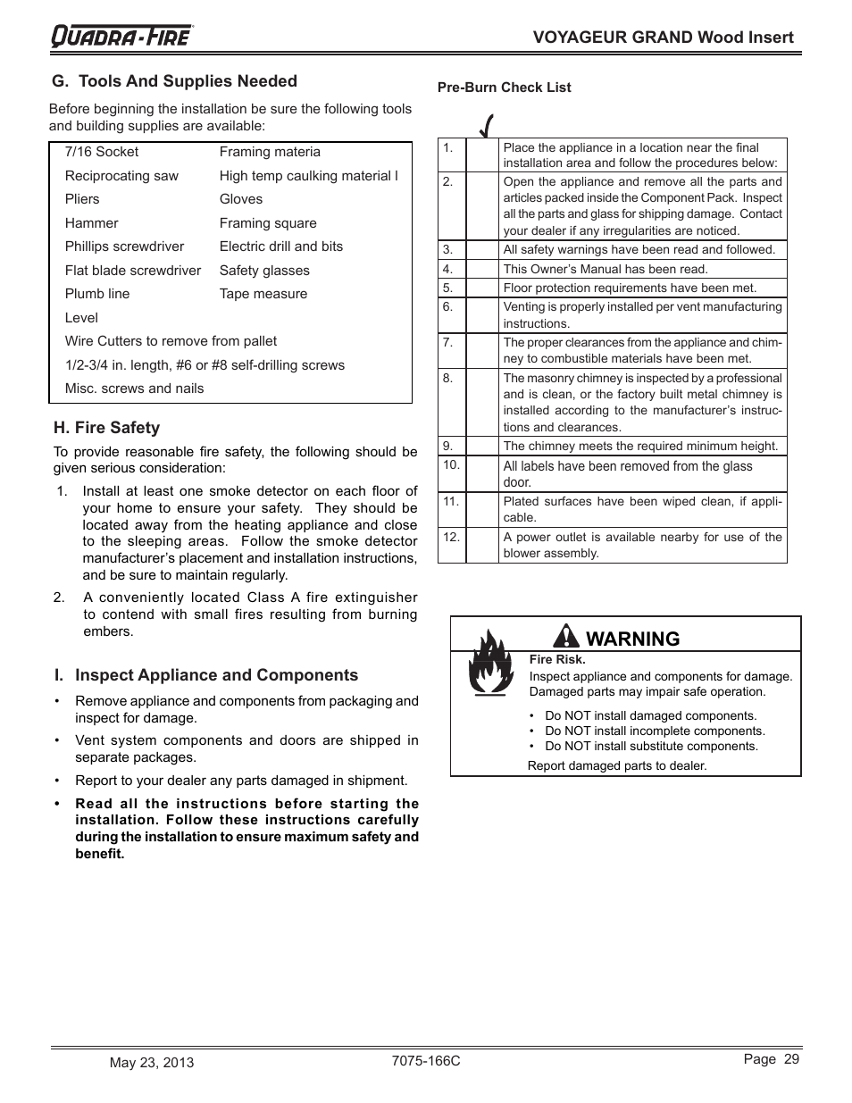 Warning | Radware VOYAGEUR GRAND WOOD INSERT VOYA-GRAND-MBK User Manual | Page 29 / 56