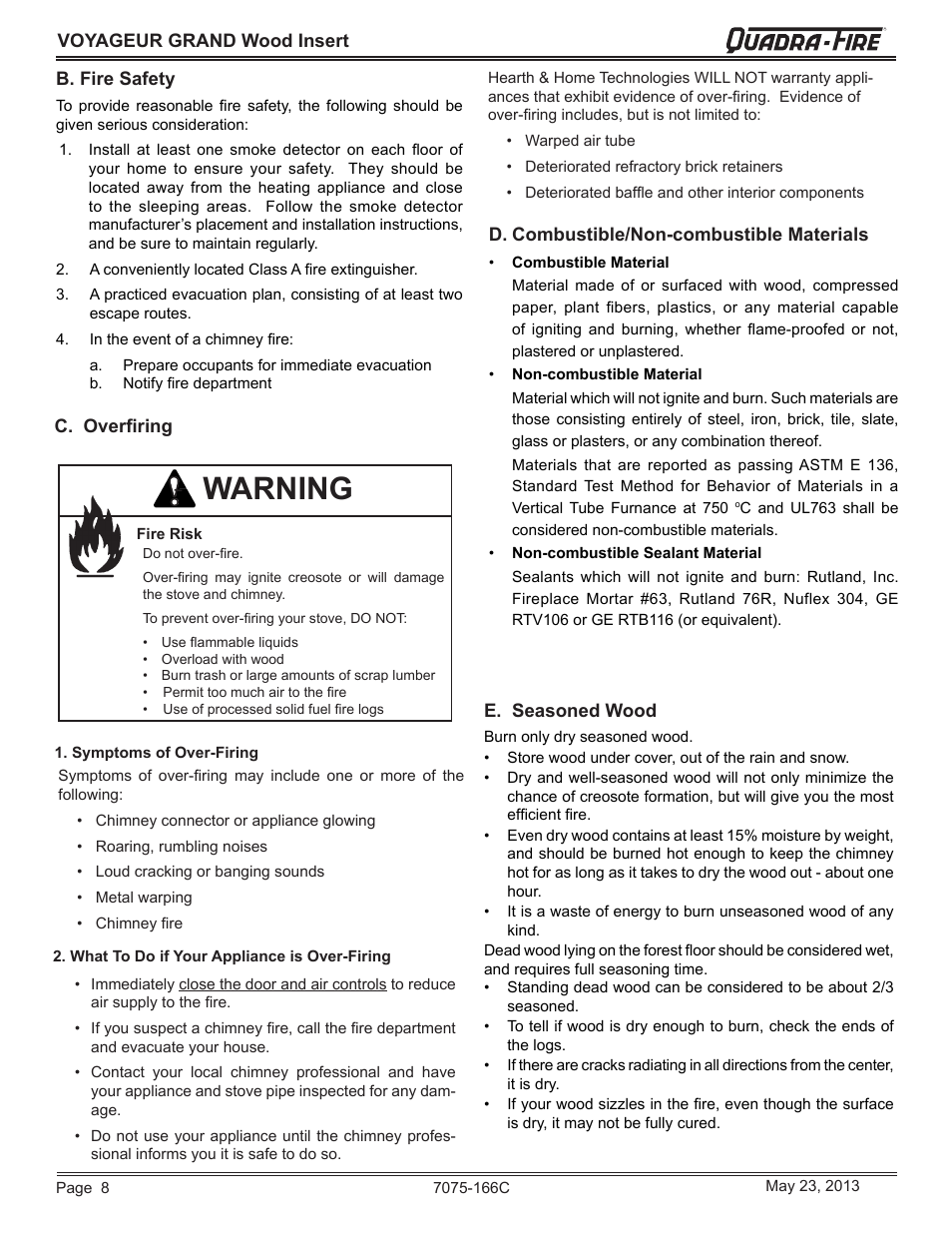 Warning | Radware VOYAGEUR GRAND WOOD INSERT VOYA-GRAND-MBK User Manual | Page 8 / 56