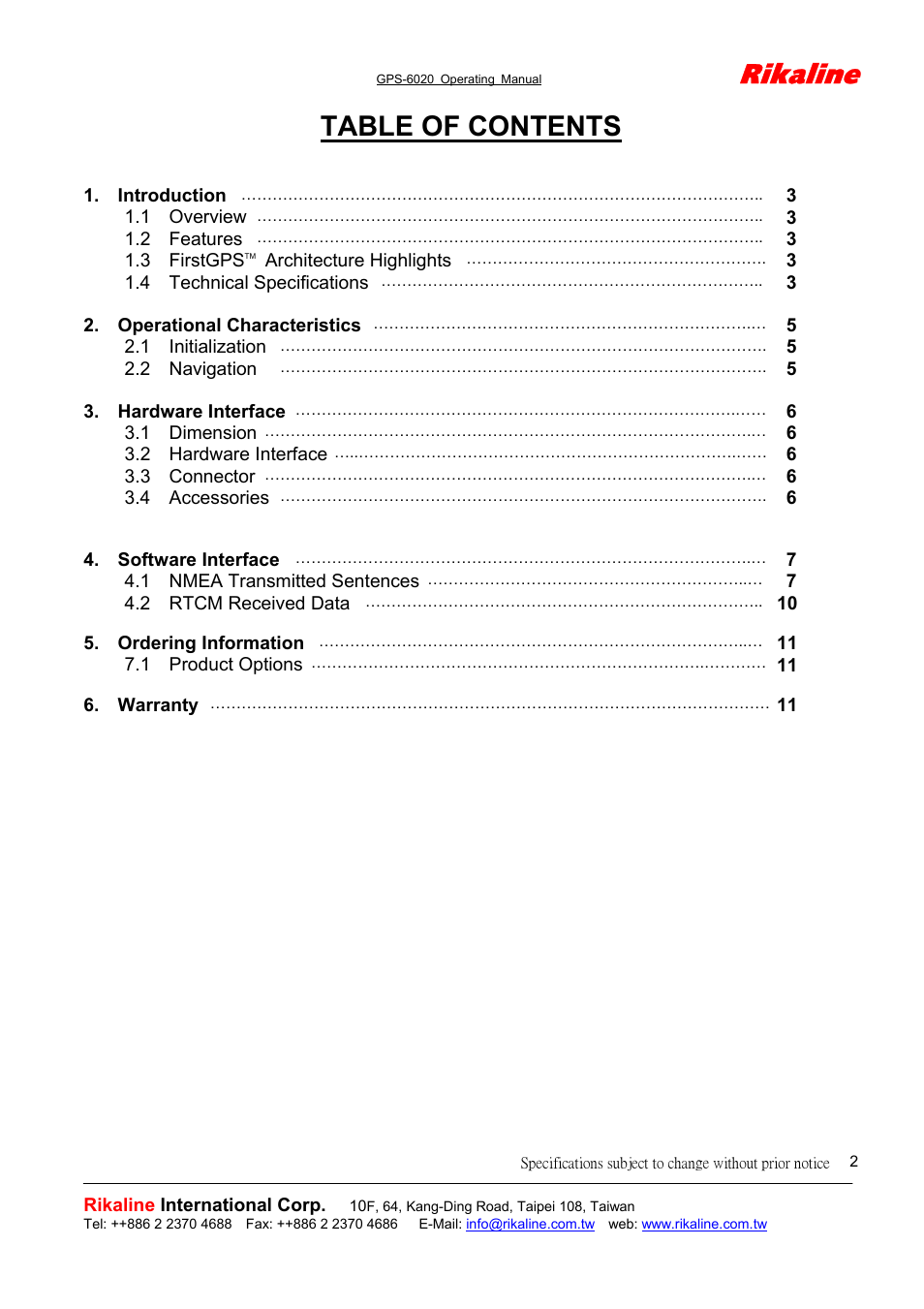Rikaline GPS-6020 CF GPS User Manual | Page 2 / 11