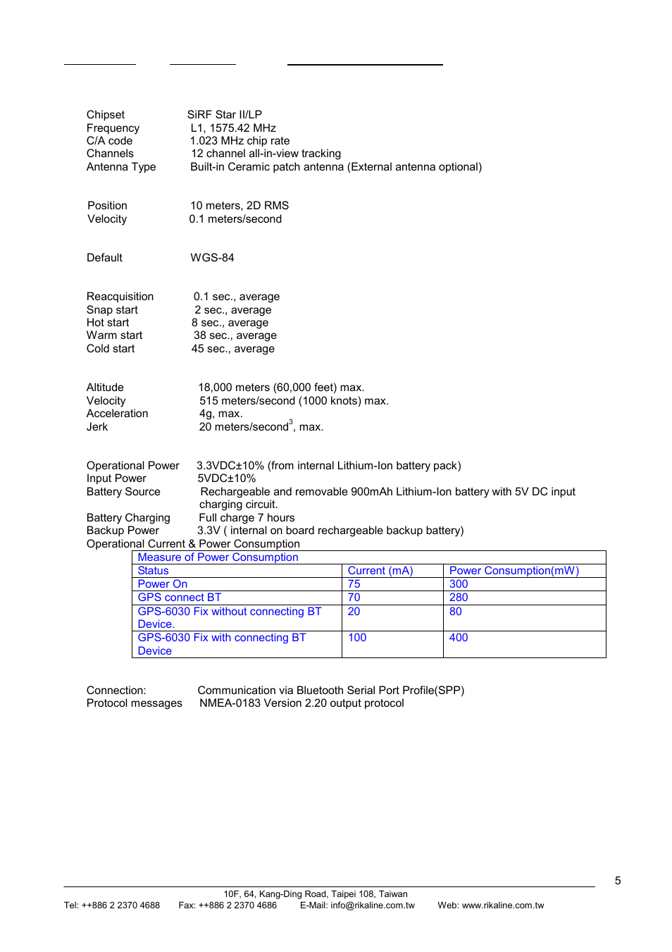 Rikaline, 3 electrical characteristics | Rikaline GPS-6030 User Manual | Page 5 / 21