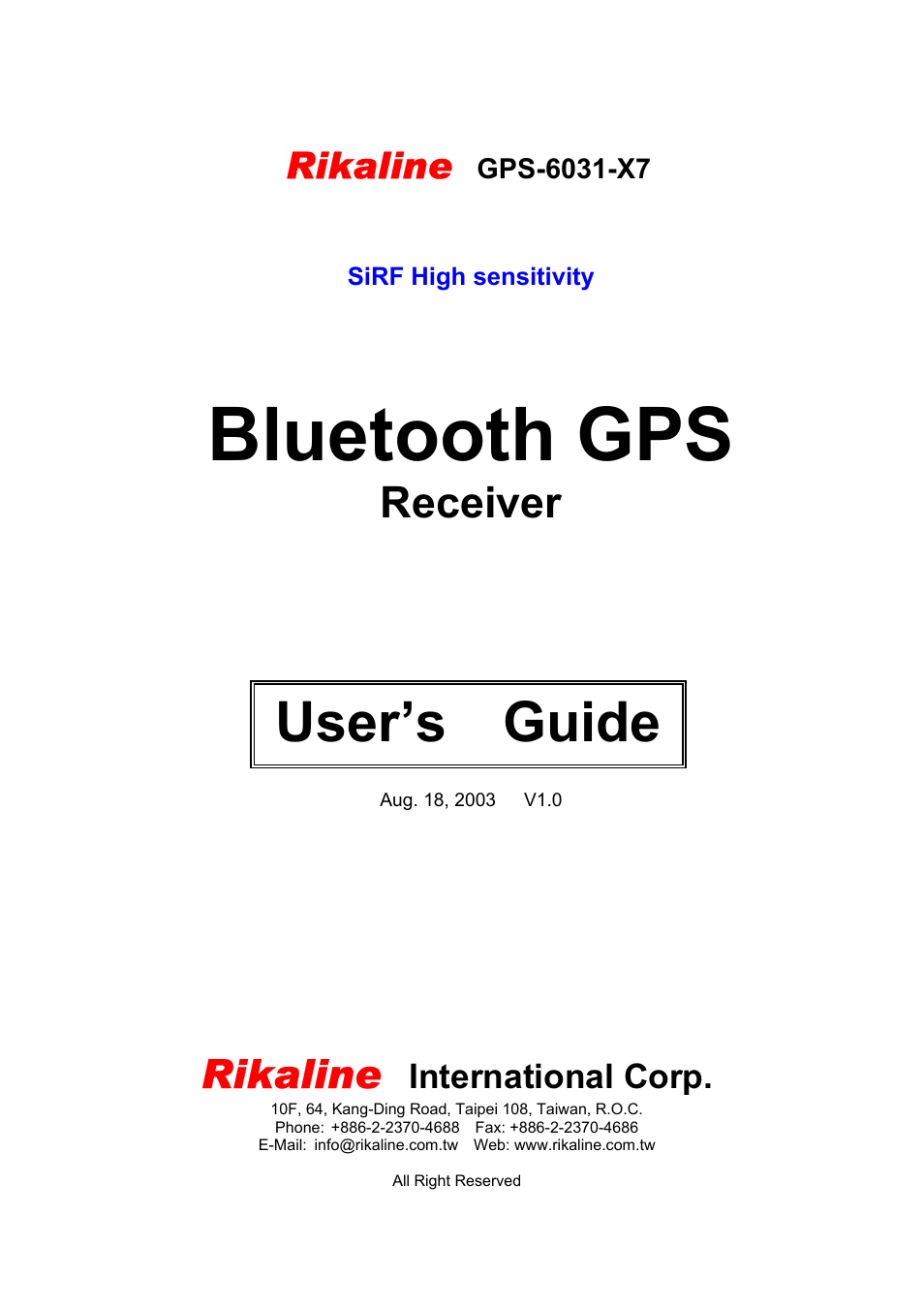 Rikaline GPS-6031-X7 User Manual | 19 pages