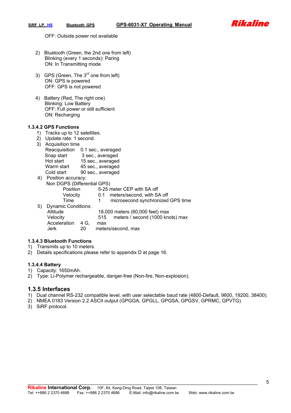 Rikaline | Rikaline GPS-6031-X7 User Manual | Page 5 / 19