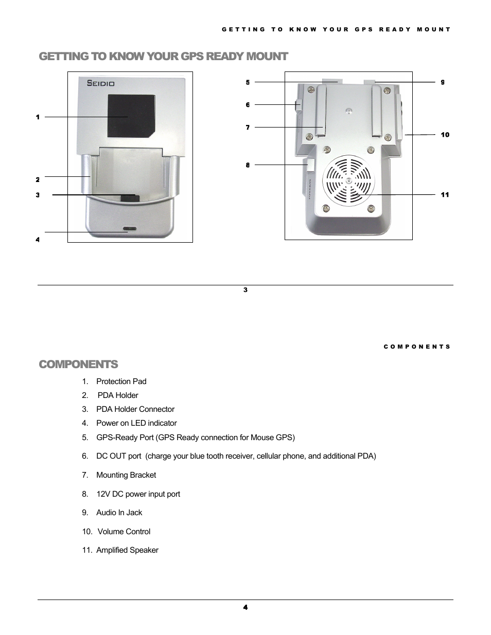 Getting to know your gps ready mount, Components | Rikaline GPS Kit User Manual | Page 3 / 7