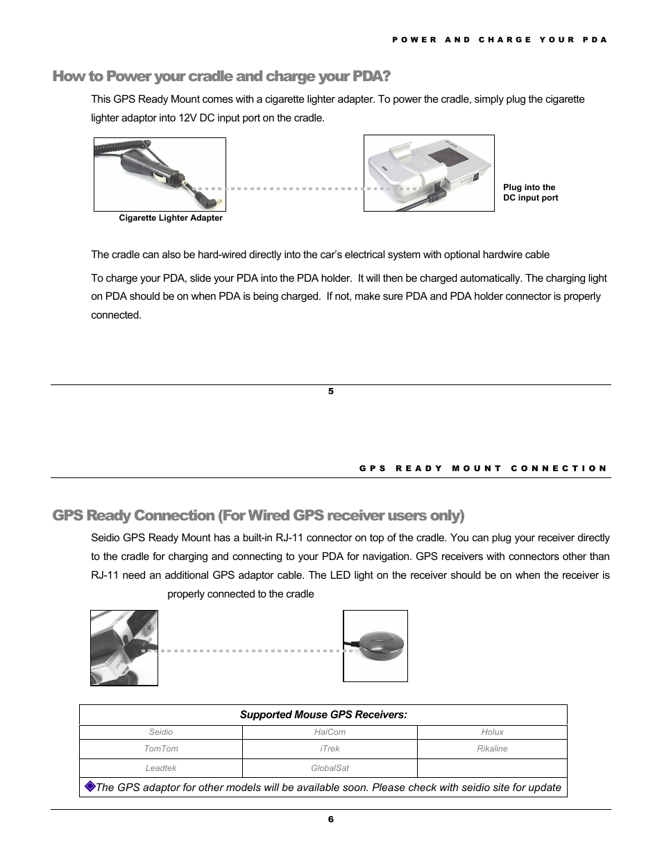 How to power your cradle and charge your pda | Rikaline GPS Kit User Manual | Page 4 / 7