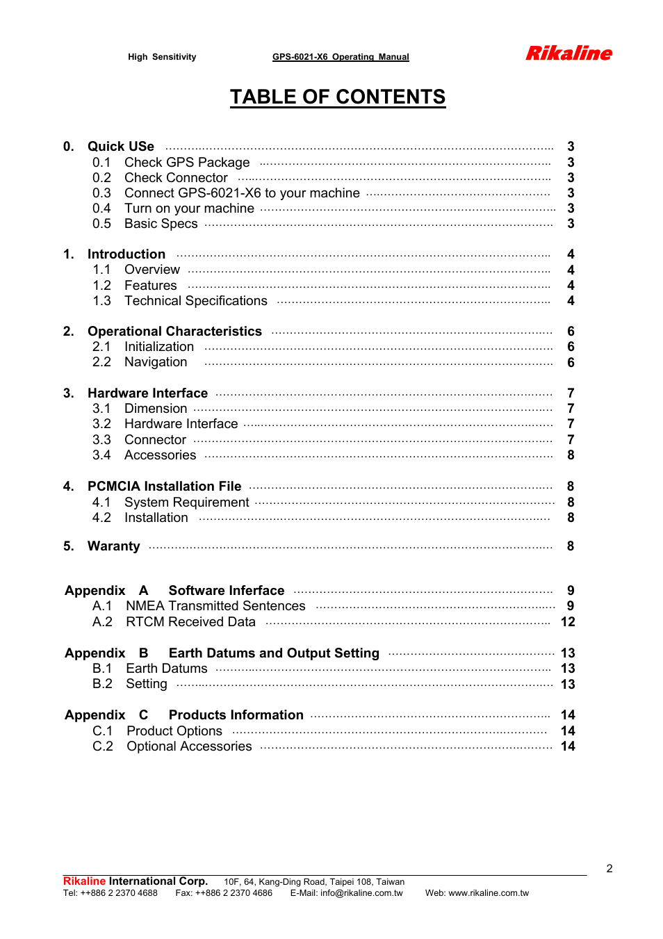 Rikaline CF GPS Receiver User Manual | Page 2 / 19