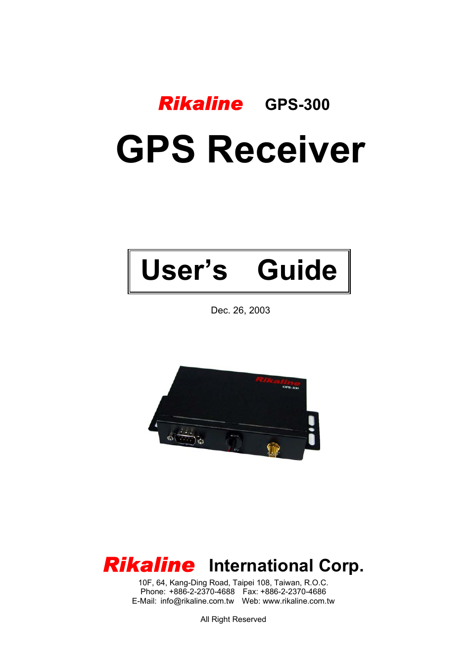 Rikaline GPS-300 User Manual | 17 pages