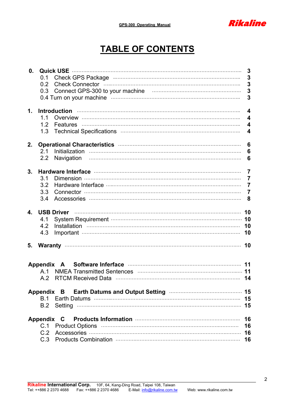 Rikaline GPS-300 User Manual | Page 2 / 17