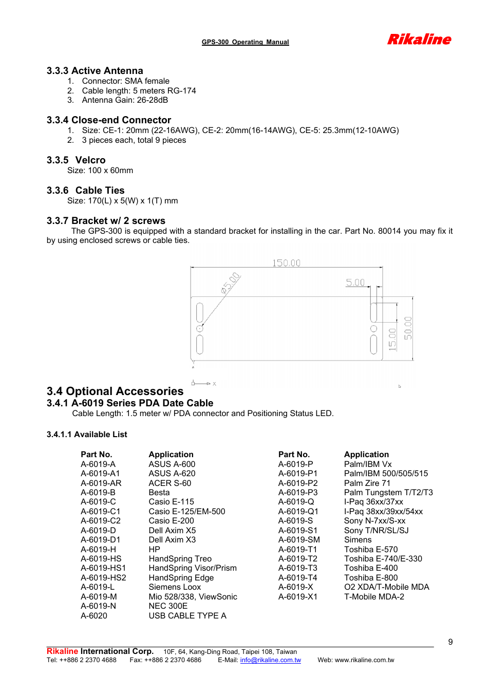 Rikaline, 4 optional accessories | Rikaline GPS-300 User Manual | Page 9 / 17