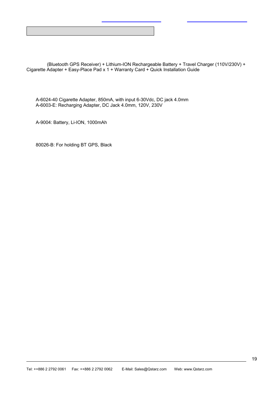 Appendix e ordering information, E.1 product options, E.2 accessories | Rikaline BT-Q880 User Manual | Page 19 / 19