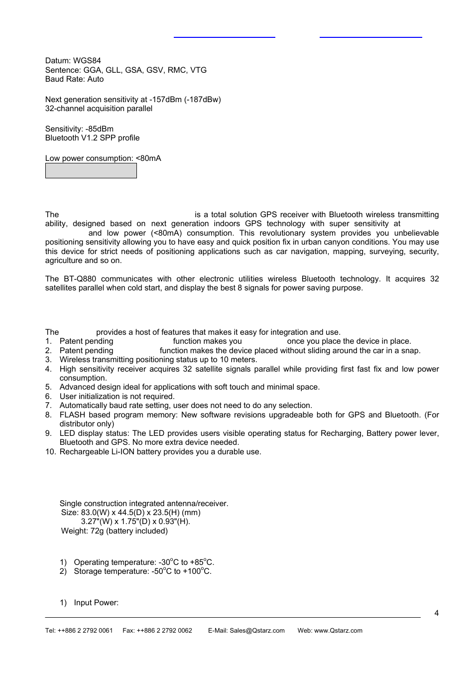 A. introduction, A.1 overview, A.2 features | A.3 technology specifications | Rikaline BT-Q880 User Manual | Page 4 / 19