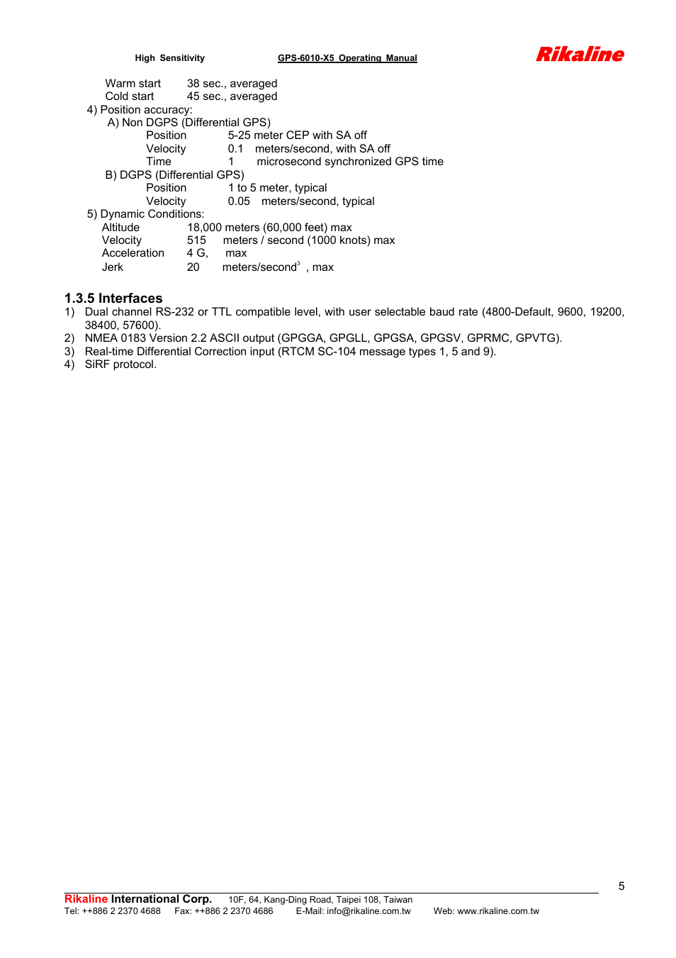 Rikaline | Rikaline GPS-6010-X5 User Manual | Page 5 / 17