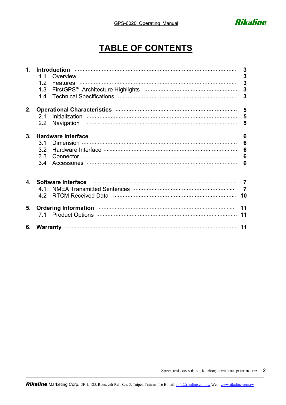 Rikaline CF GPS GPS-6020 User Manual | Page 2 / 11