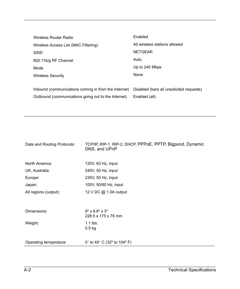 General specifications | RadioLAN WNR834B User Manual | Page 112 / 118