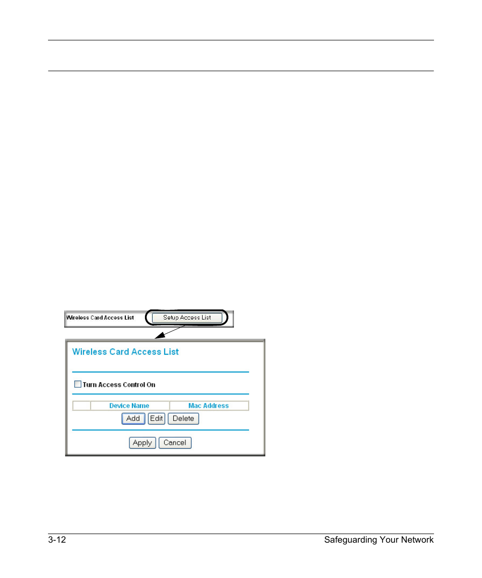 Restricting wireless access by mac address, Restricting wireless access by mac address -12, Ess list, see | RadioLAN WNR834B User Manual | Page 40 / 118