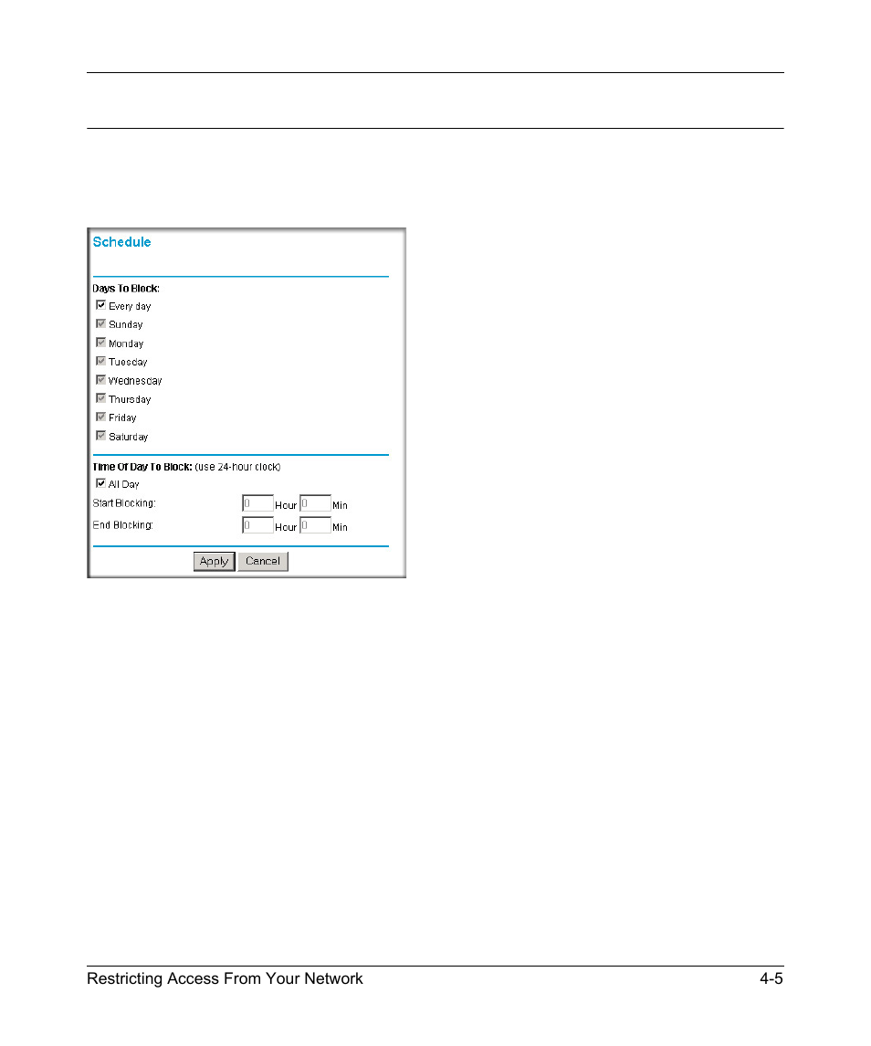 Scheduling blocking, Scheduling blocking -5, Scheduling | RadioLAN WNR834B User Manual | Page 49 / 118