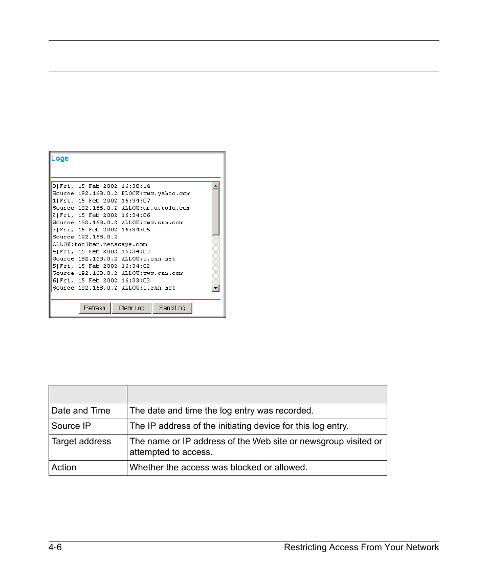 Viewing logs of web access or attempted web access | RadioLAN WNR834B User Manual | Page 50 / 118