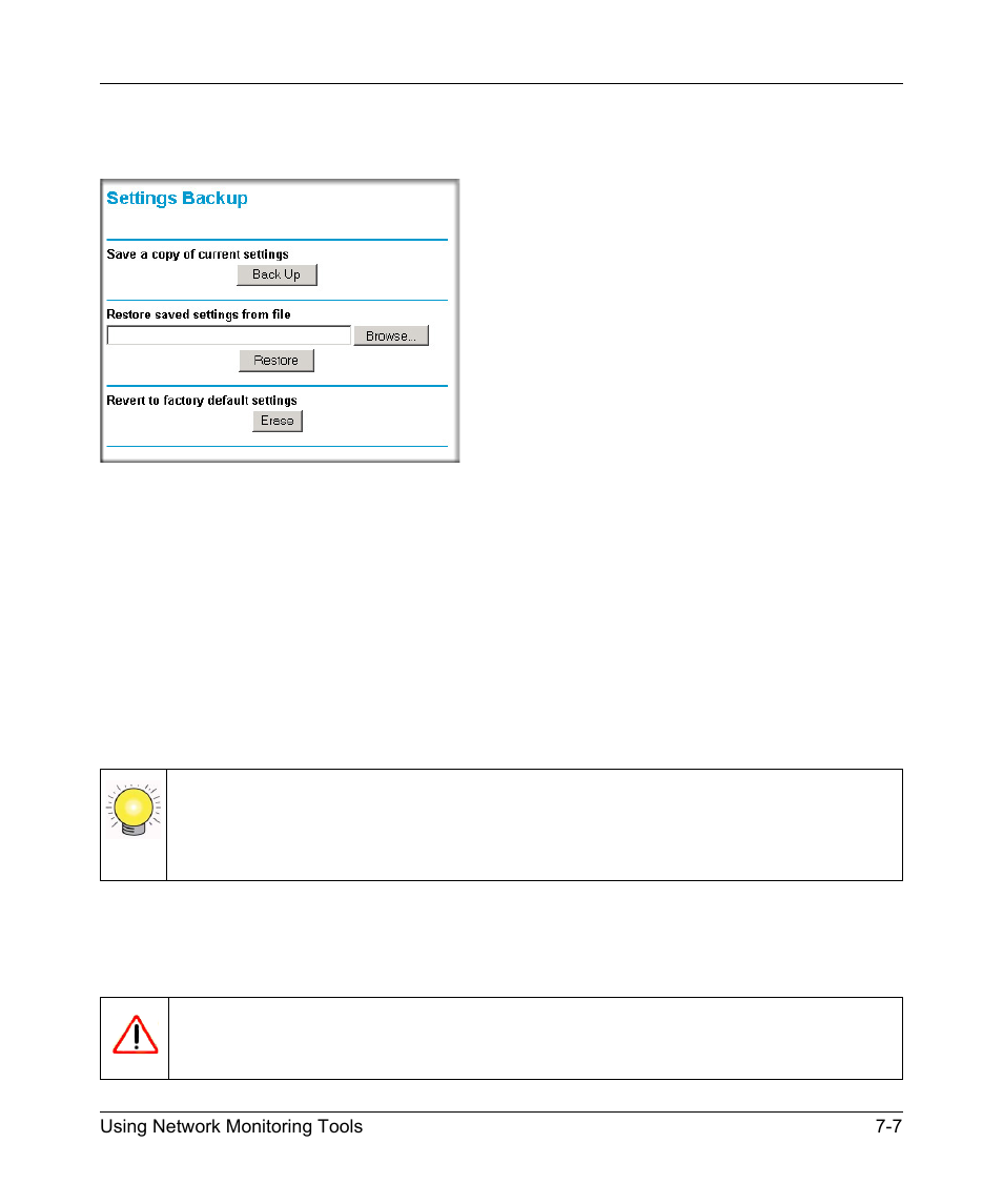 Backing up and restoring the configuration, Backing up and restoring the configuration -7 | RadioLAN WNR834B User Manual | Page 91 / 118