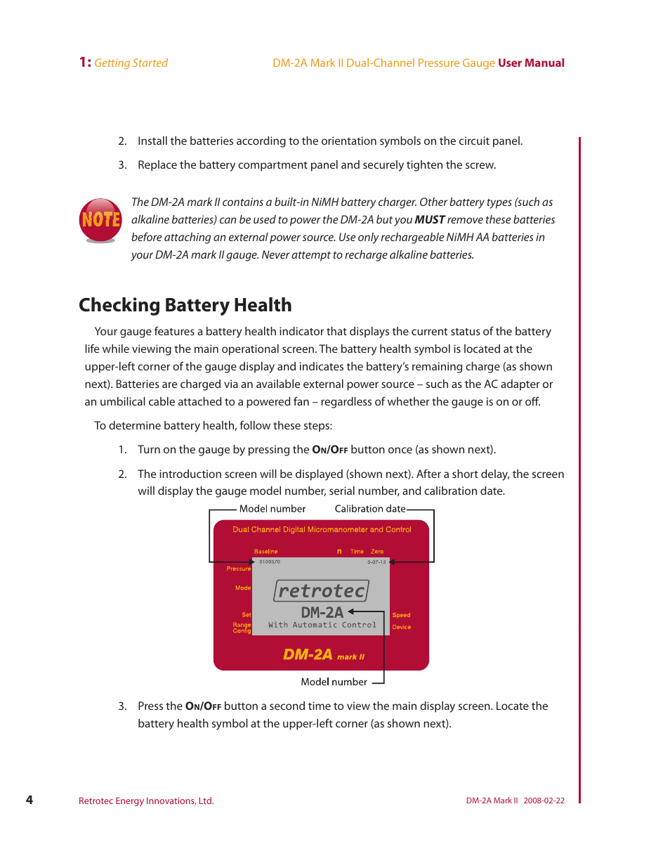 Checking battery health | Retrotech DM-2A User Manual | Page 12 / 60