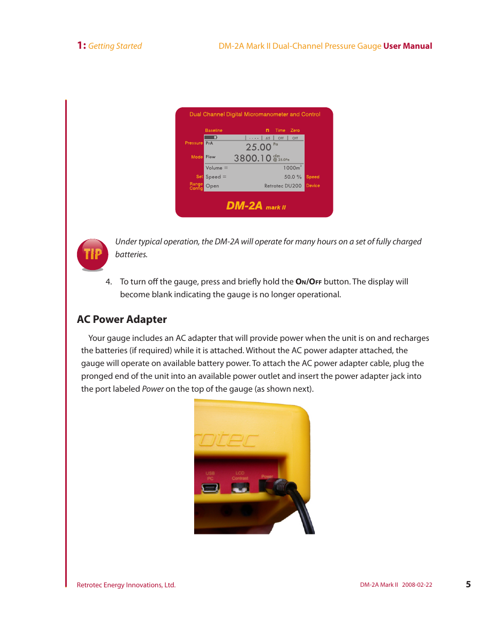 Ac power adapter | Retrotech DM-2A User Manual | Page 13 / 60