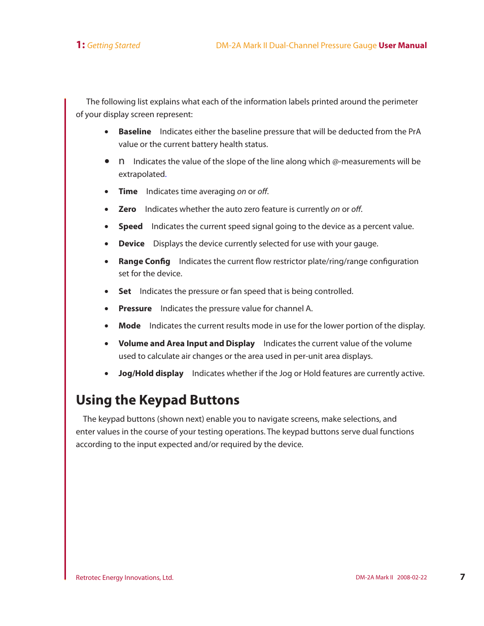 Using the keypad buttons | Retrotech DM-2A User Manual | Page 15 / 60