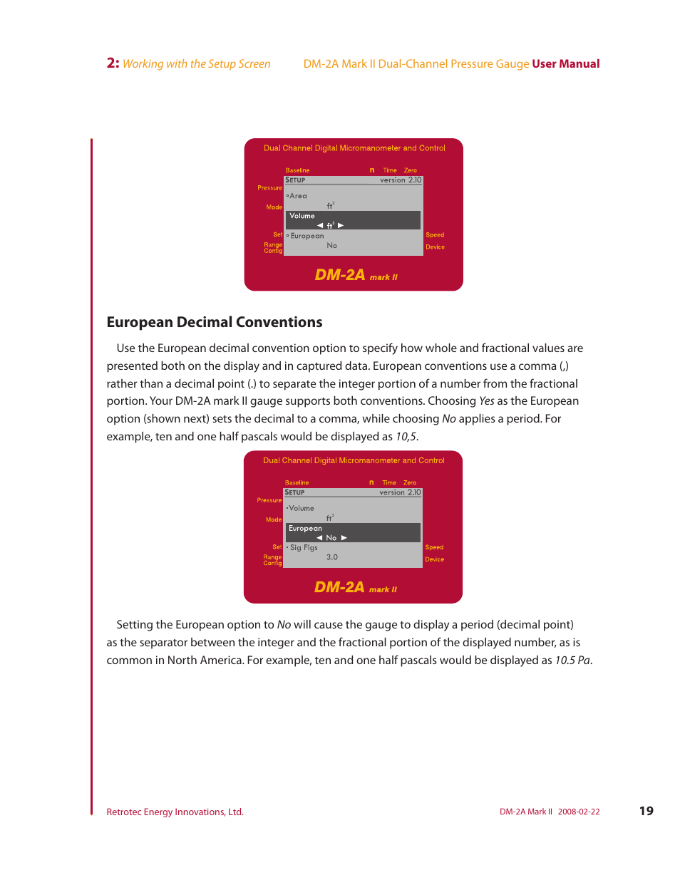 European decimal conventions | Retrotech DM-2A User Manual | Page 27 / 60