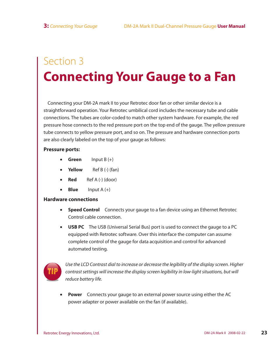 Section 3, Connecting your gauge to a fan | Retrotech DM-2A User Manual | Page 31 / 60